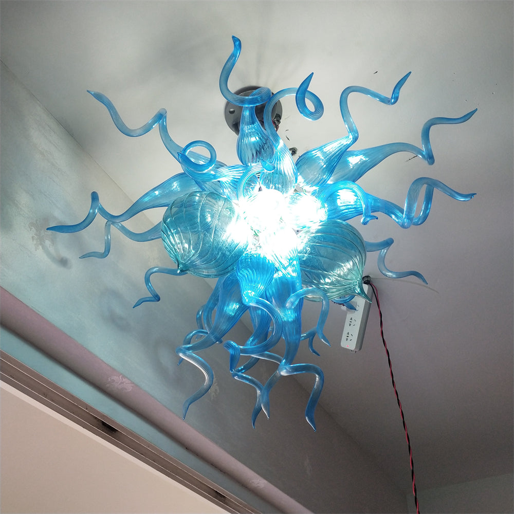 Hand blown blue glass lamp hand made DIY lighting art