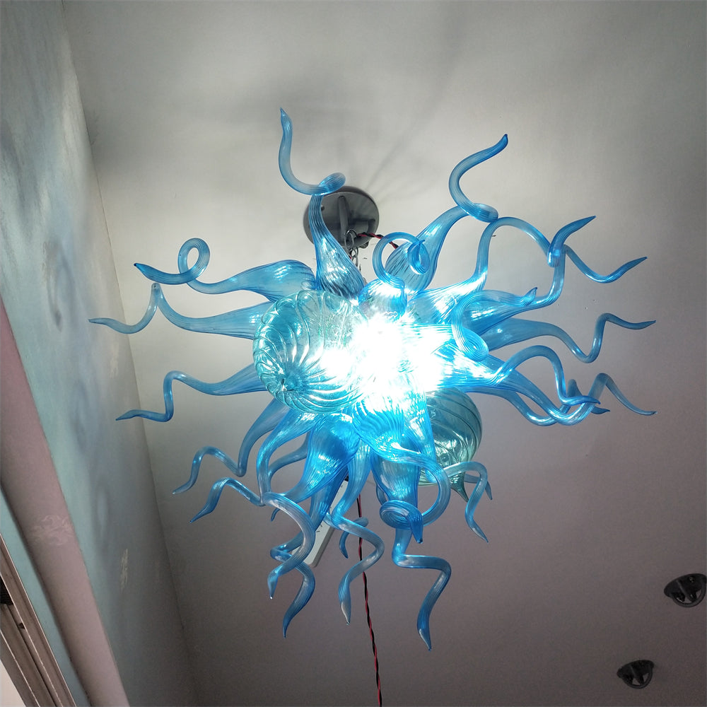 Hand blown blue glass lamp hand made DIY lighting art