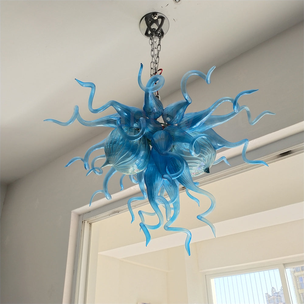 Hand blown blue glass lamp hand made DIY lighting art