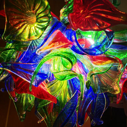 DIY colorful hand made glass floral chandelier