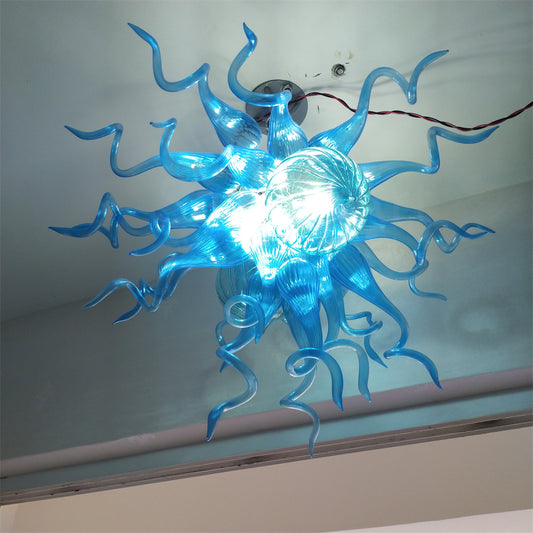 Hand blown blue glass lamp hand made DIY lighting art