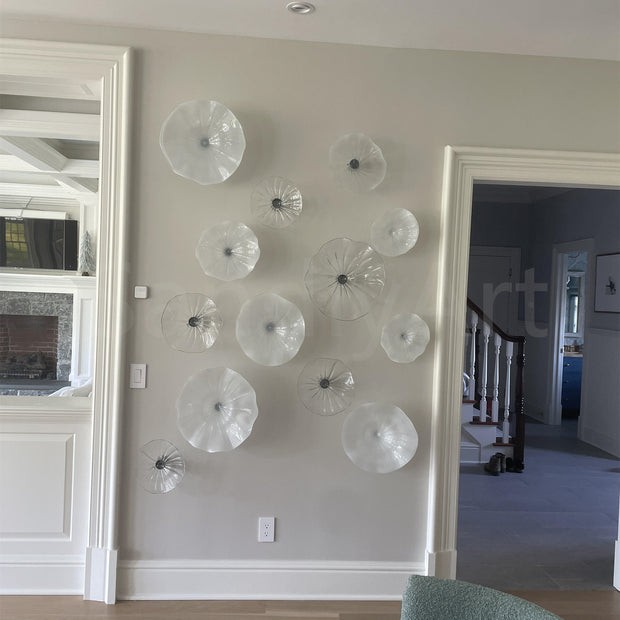 Hand made mouthblown glass white platters wall decoration Chihuly Persian plate