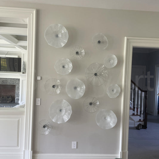 Hand made mouthblown glass white platters wall decoration Chihuly Persian plate