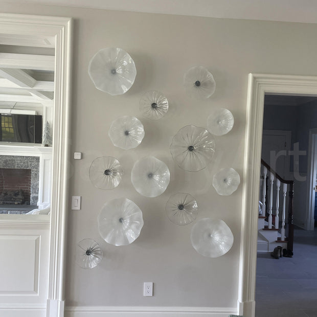 Hand made mouthblown glass white platters wall decoration Chihuly Persian plate