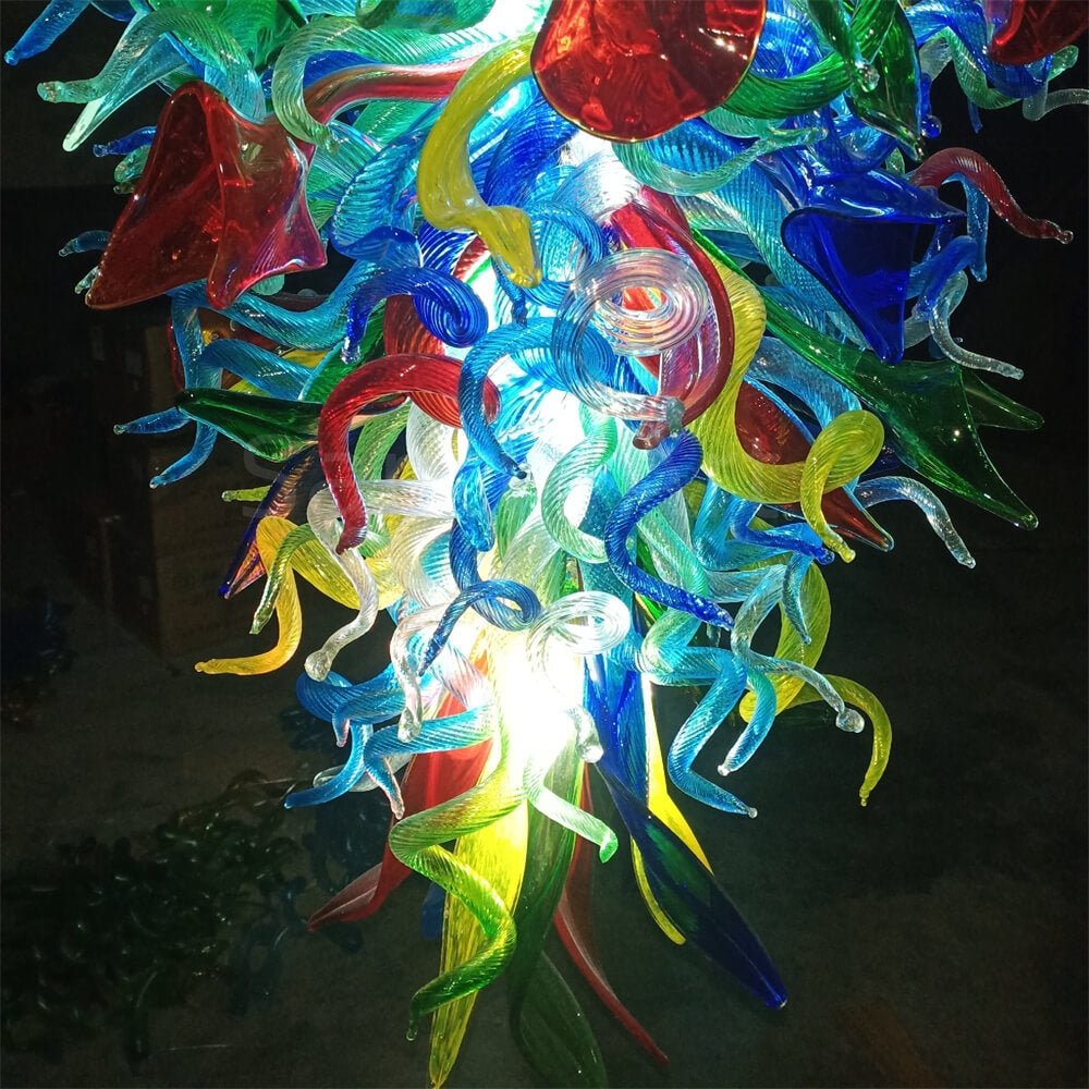 luxury coloful hand blown glass chandelier chihuly style villa decoration