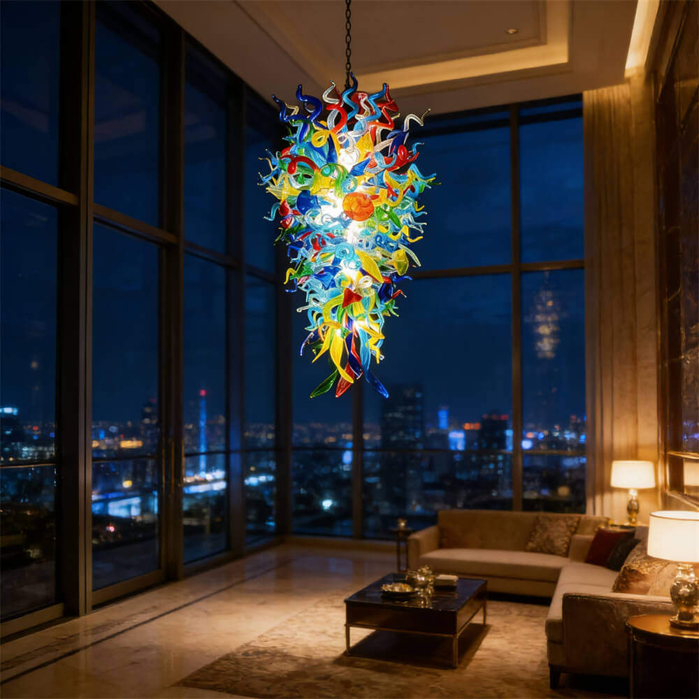luxury coloful hand blown glass chandelier chihuly style villa decoration