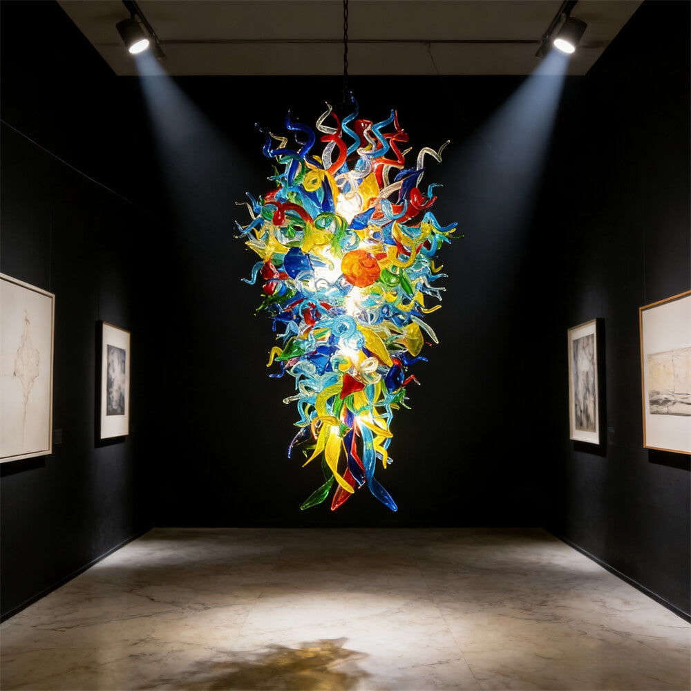 luxury coloful hand blown glass chandelier chihuly style villa decoration