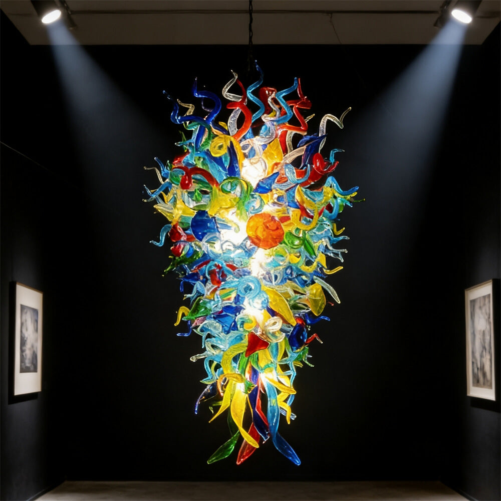 luxury coloful hand blown glass chandelier chihuly style villa decoration