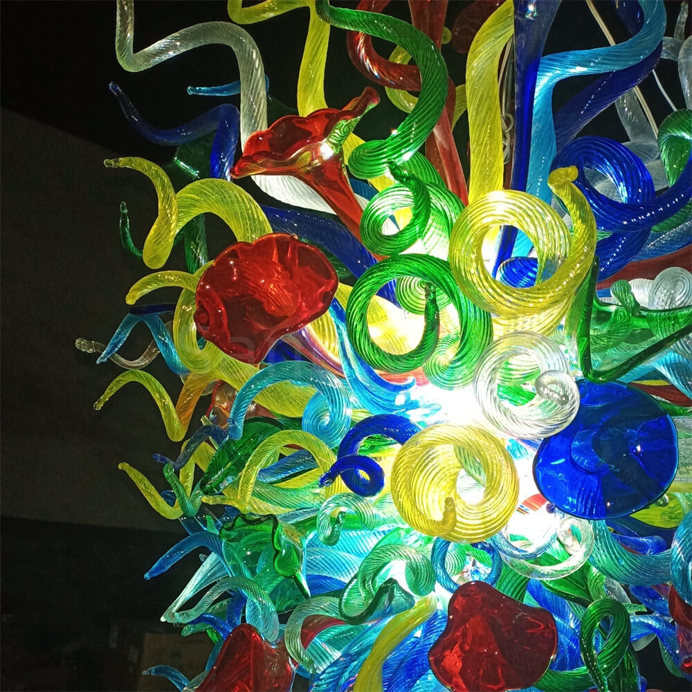 luxury coloful hand blown glass chandelier chihuly style villa decoration