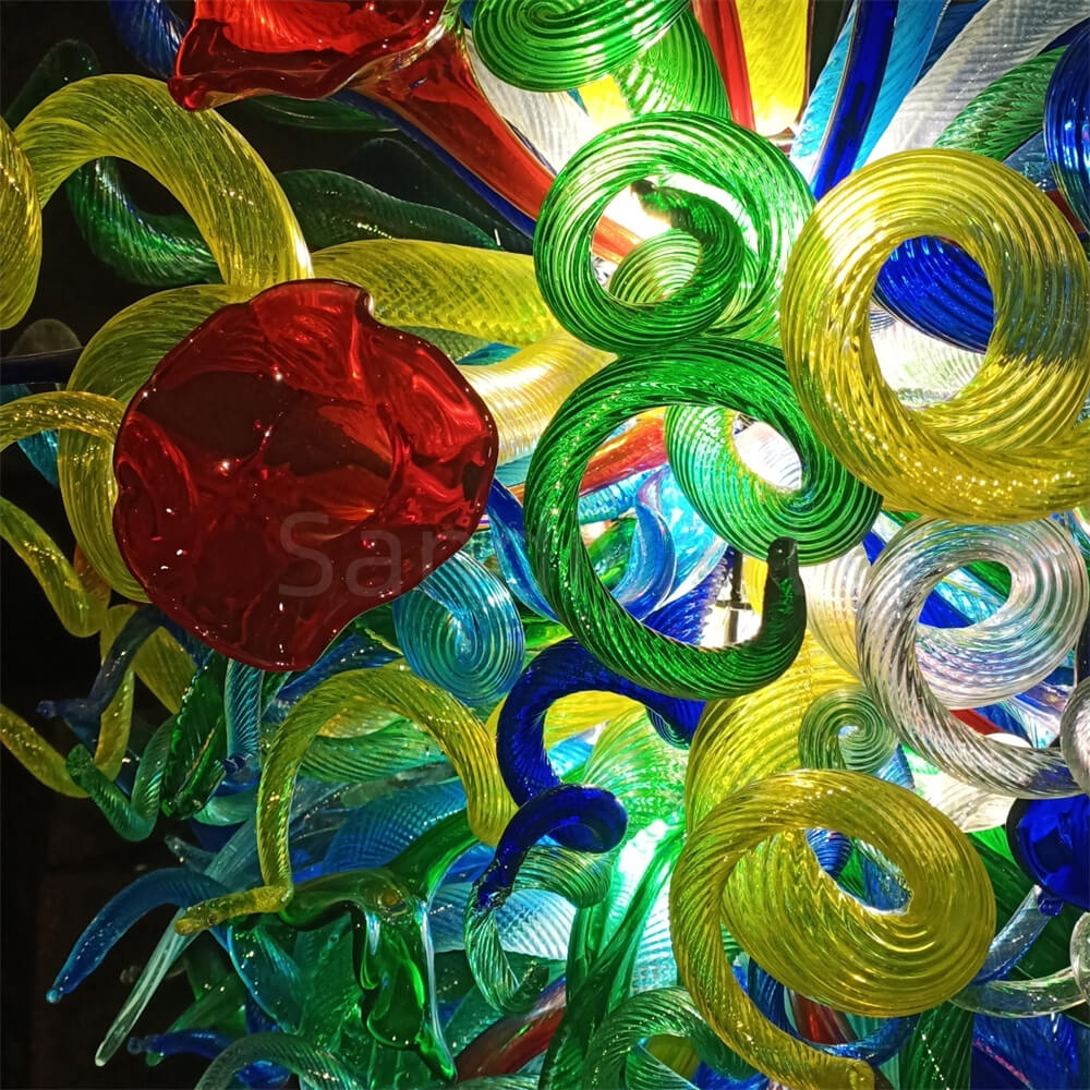 luxury coloful hand blown glass chandelier chihuly style villa decoration