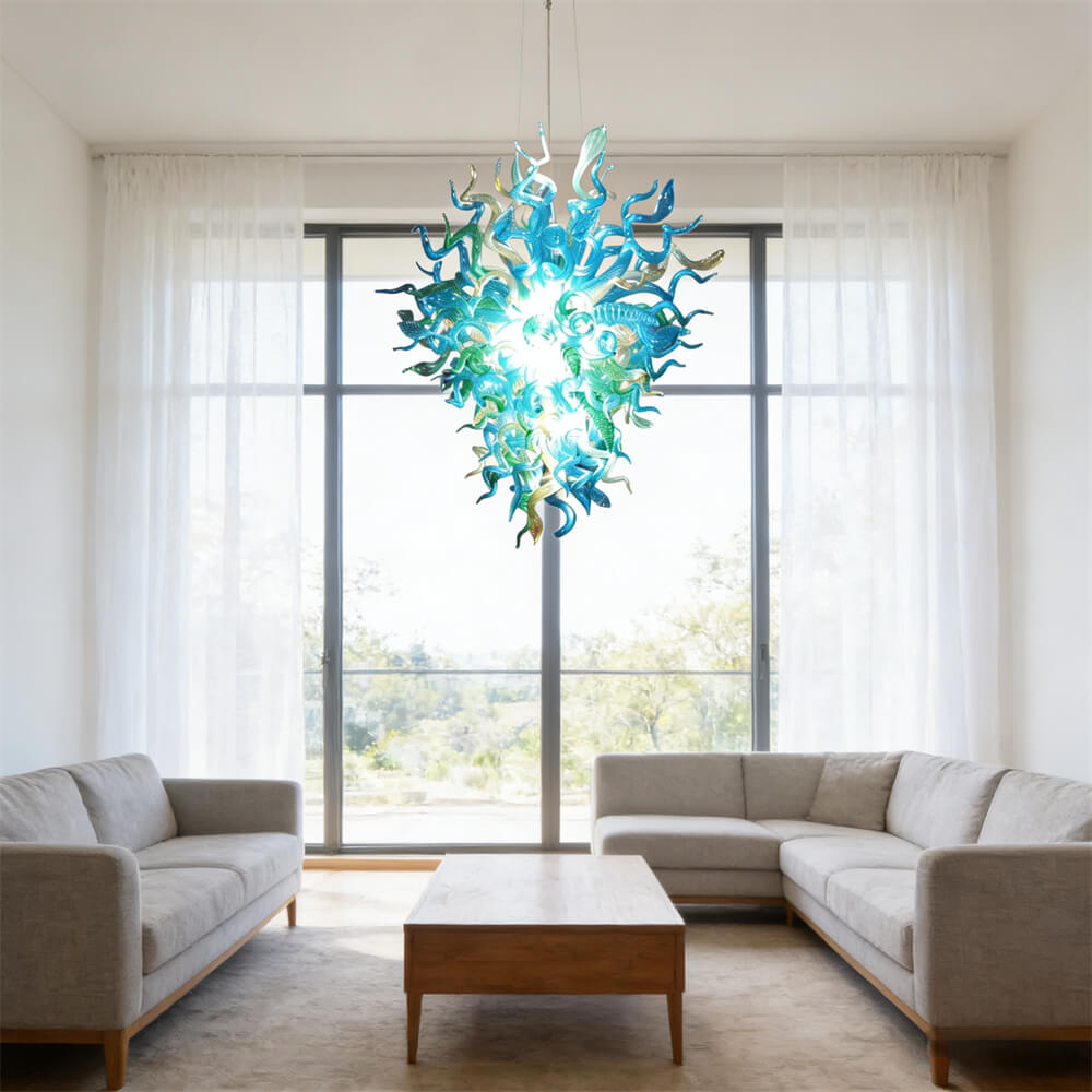 Green and blue color blown glass lighting chandelier