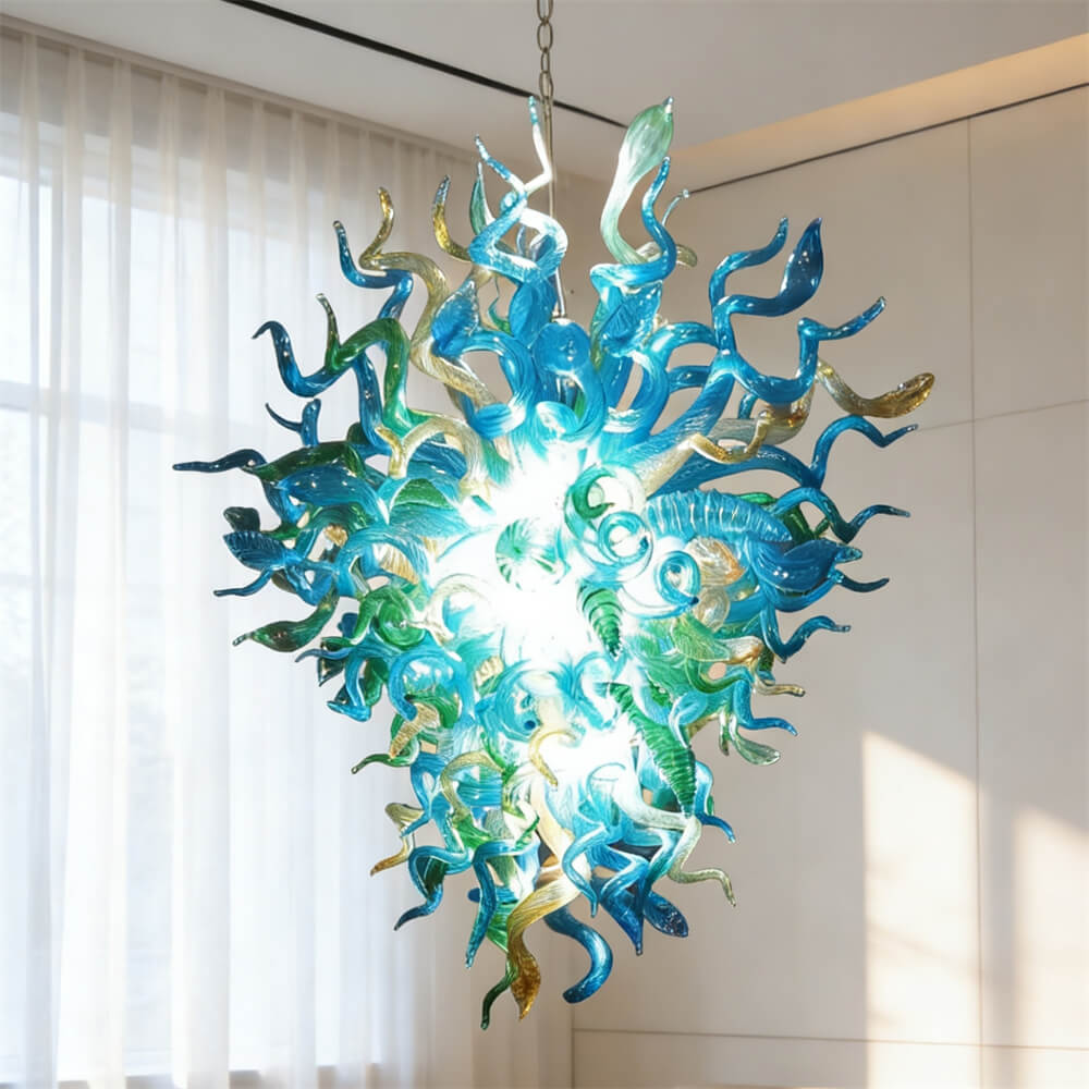 Green and blue color blown glass lighting chandelier