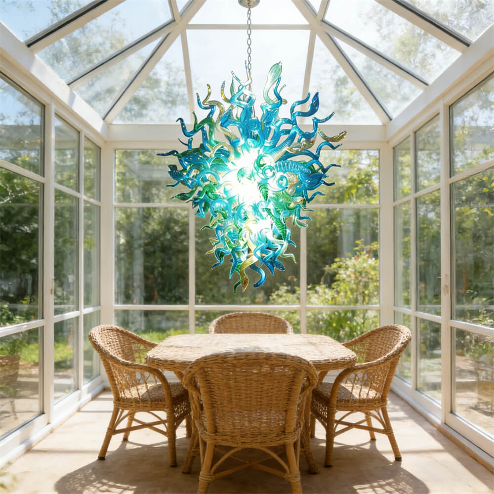 Green and blue color blown glass lighting chandelier