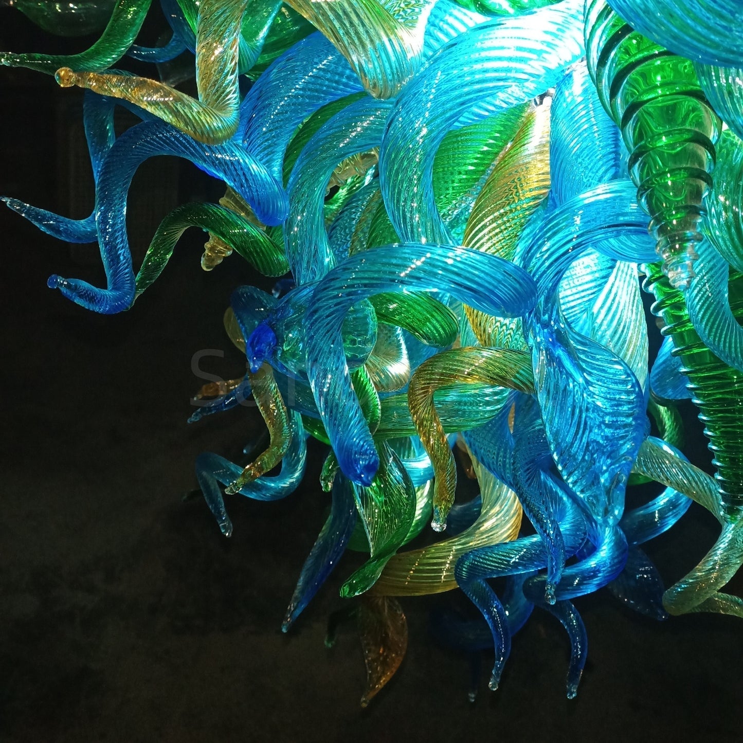 Green and blue color blown glass lighting chandelier