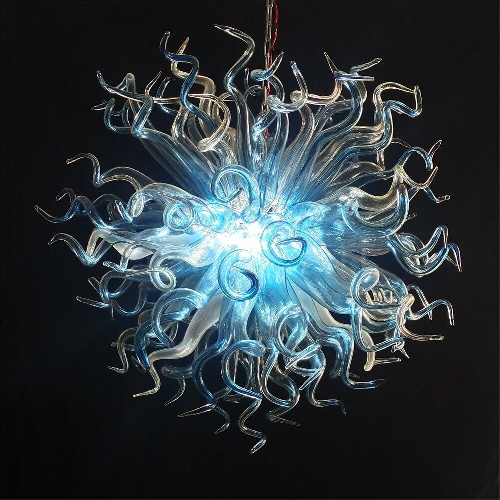 Blue gradient transparent handmade blown glass dining room light