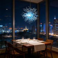 Blue gradient transparent handmade blown glass dining room light