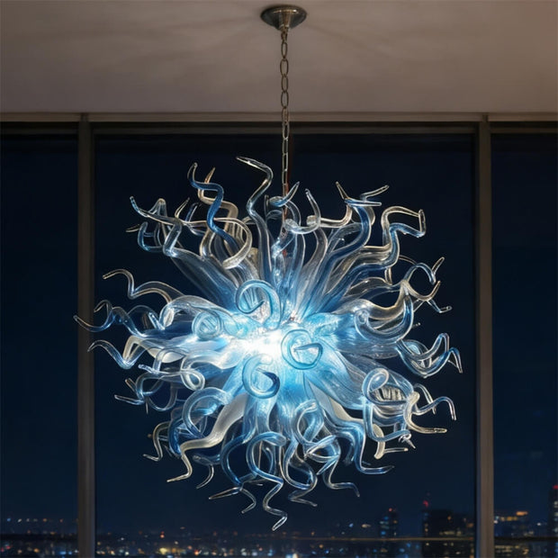 Blue gradient transparent handmade blown glass dining room light