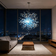 Blue gradient transparent handmade blown glass dining room light