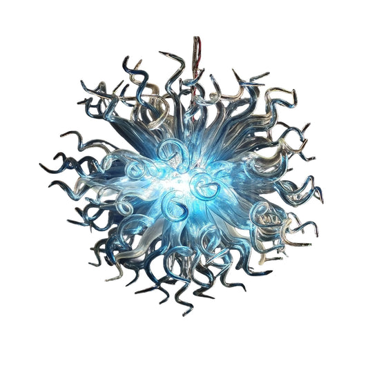 Blue gradient transparent handmade blown glass dining room light