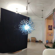 Blue gradient transparent handmade blown glass dining room light