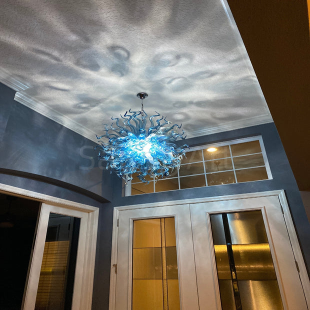 Blue gradient transparent handmade blown glass dining room light