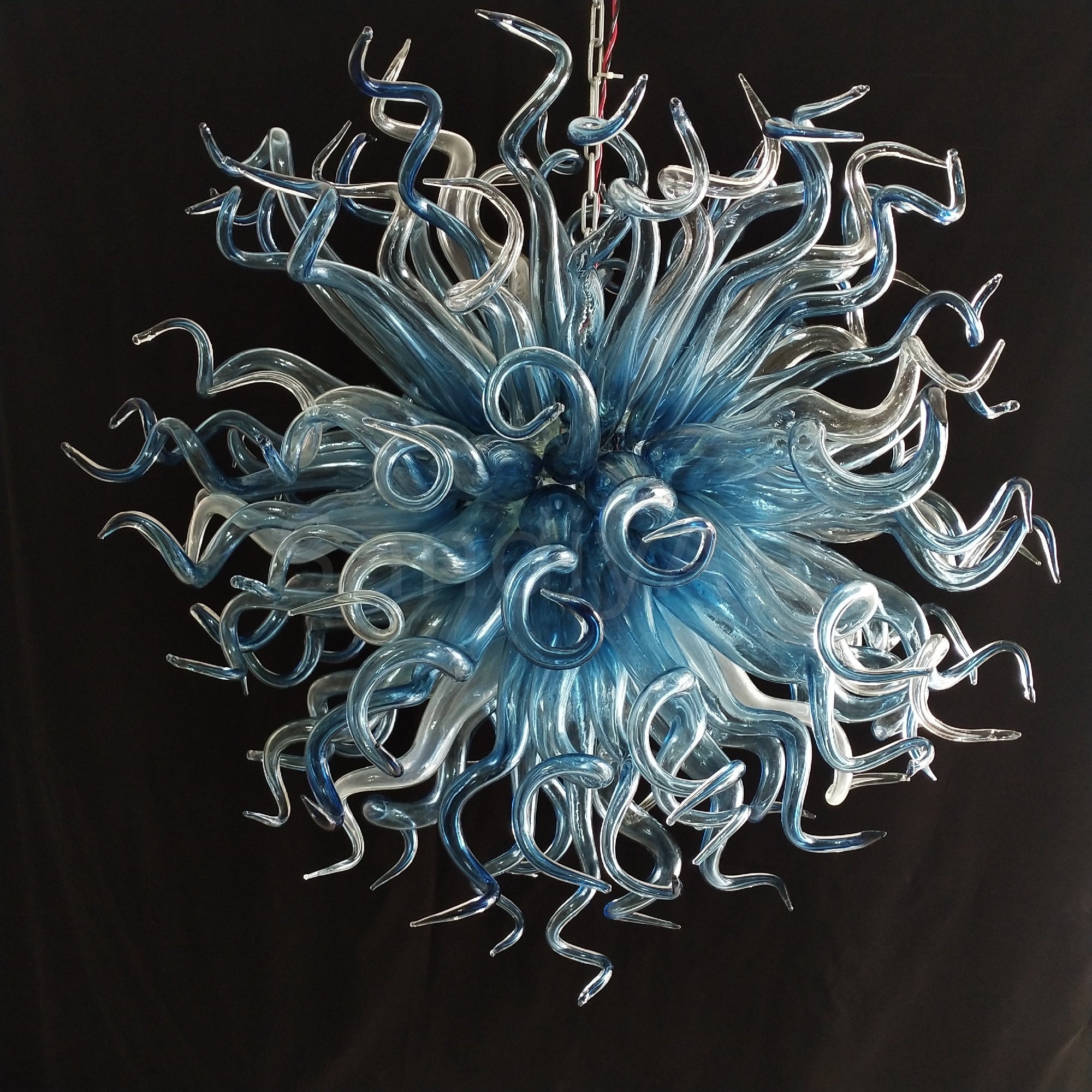 Blue gradient transparent handmade blown glass dining room light