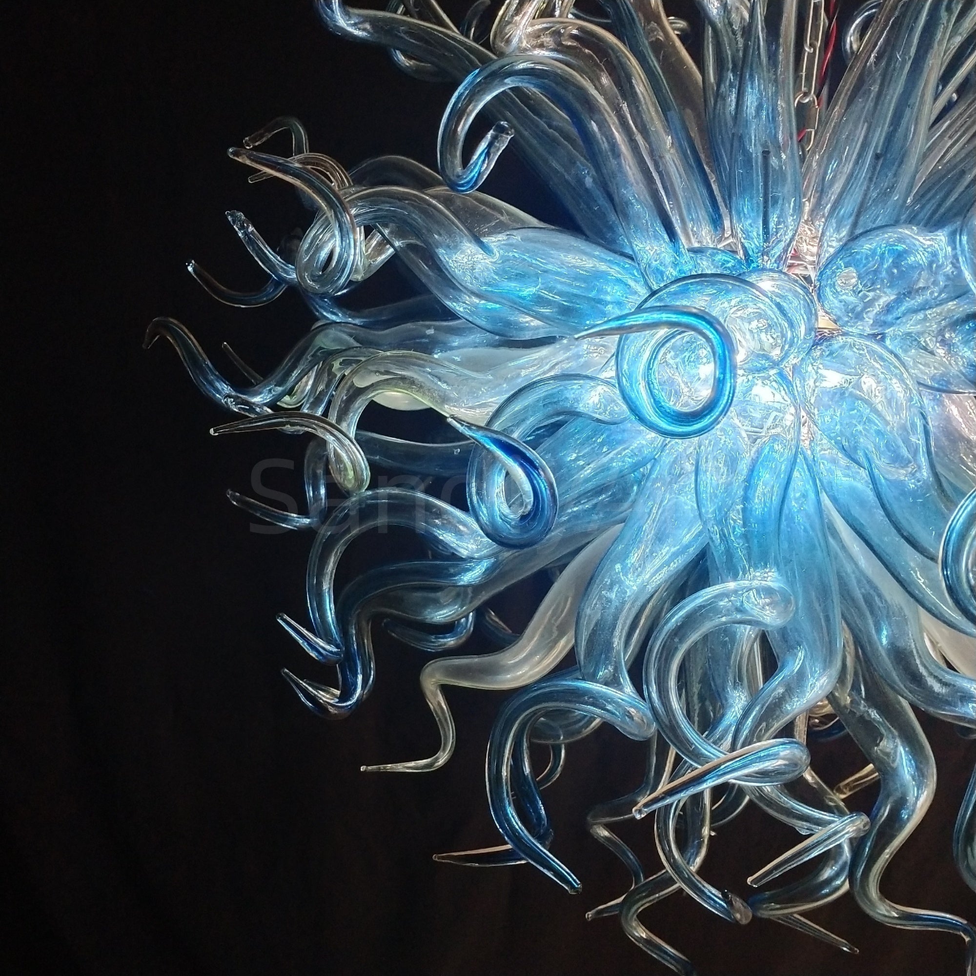 Blue gradient transparent handmade blown glass dining room light