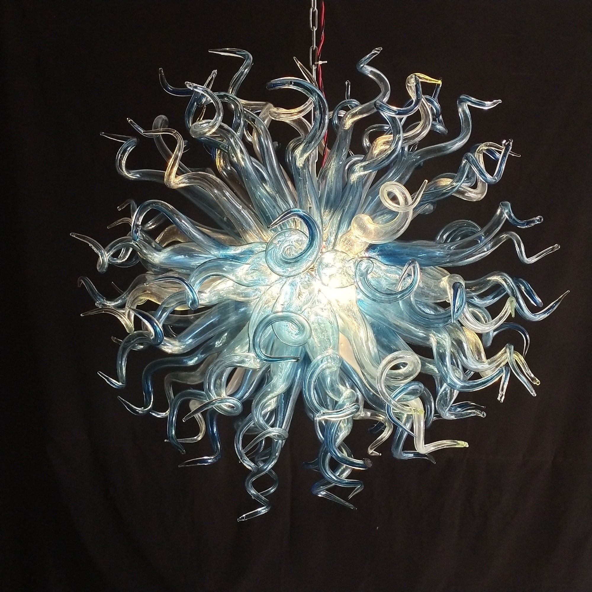 Blue gradient transparent handmade blown glass dining room light