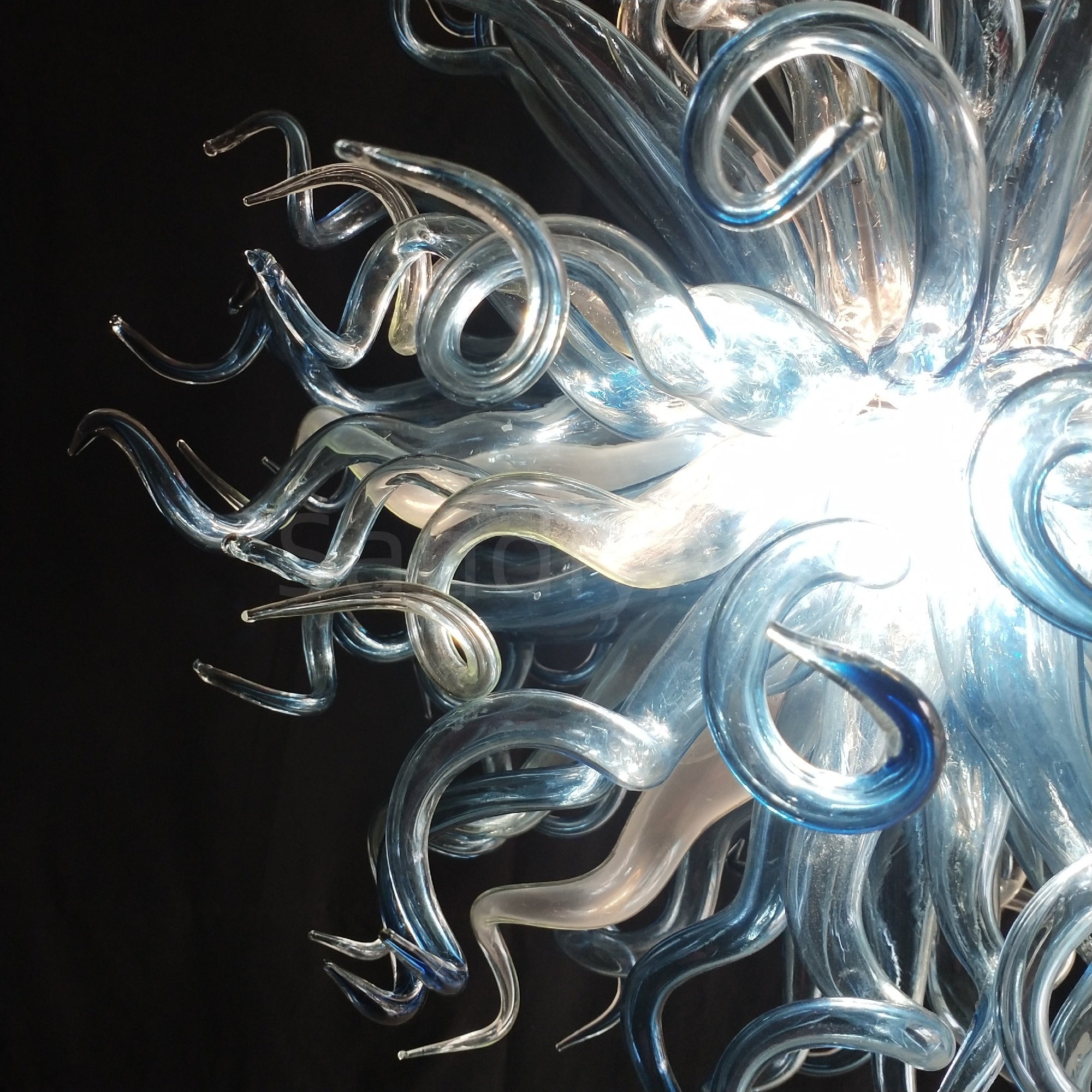 Blue gradient transparent handmade blown glass dining room light