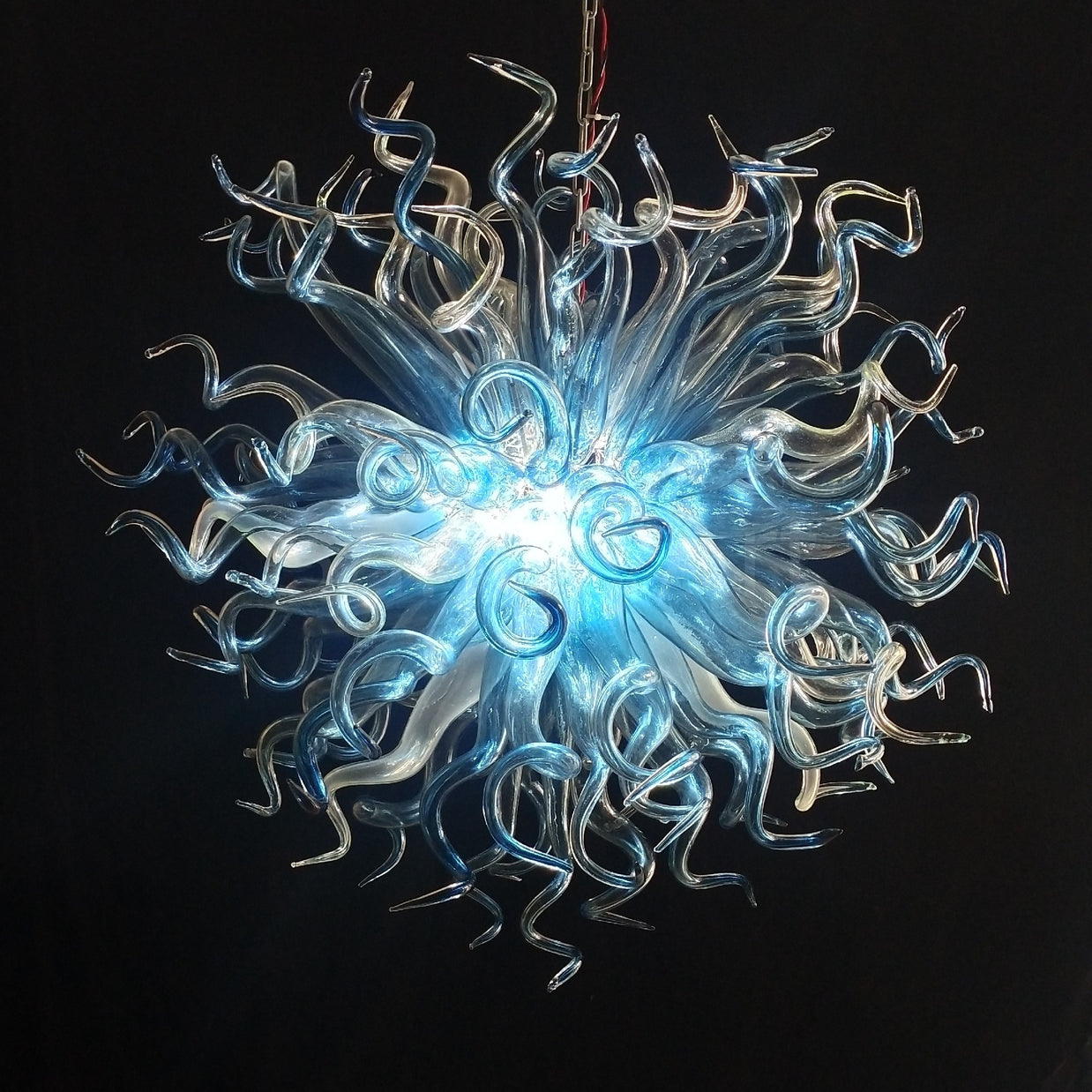 Blue gradient transparent handmade blown glass dining room light