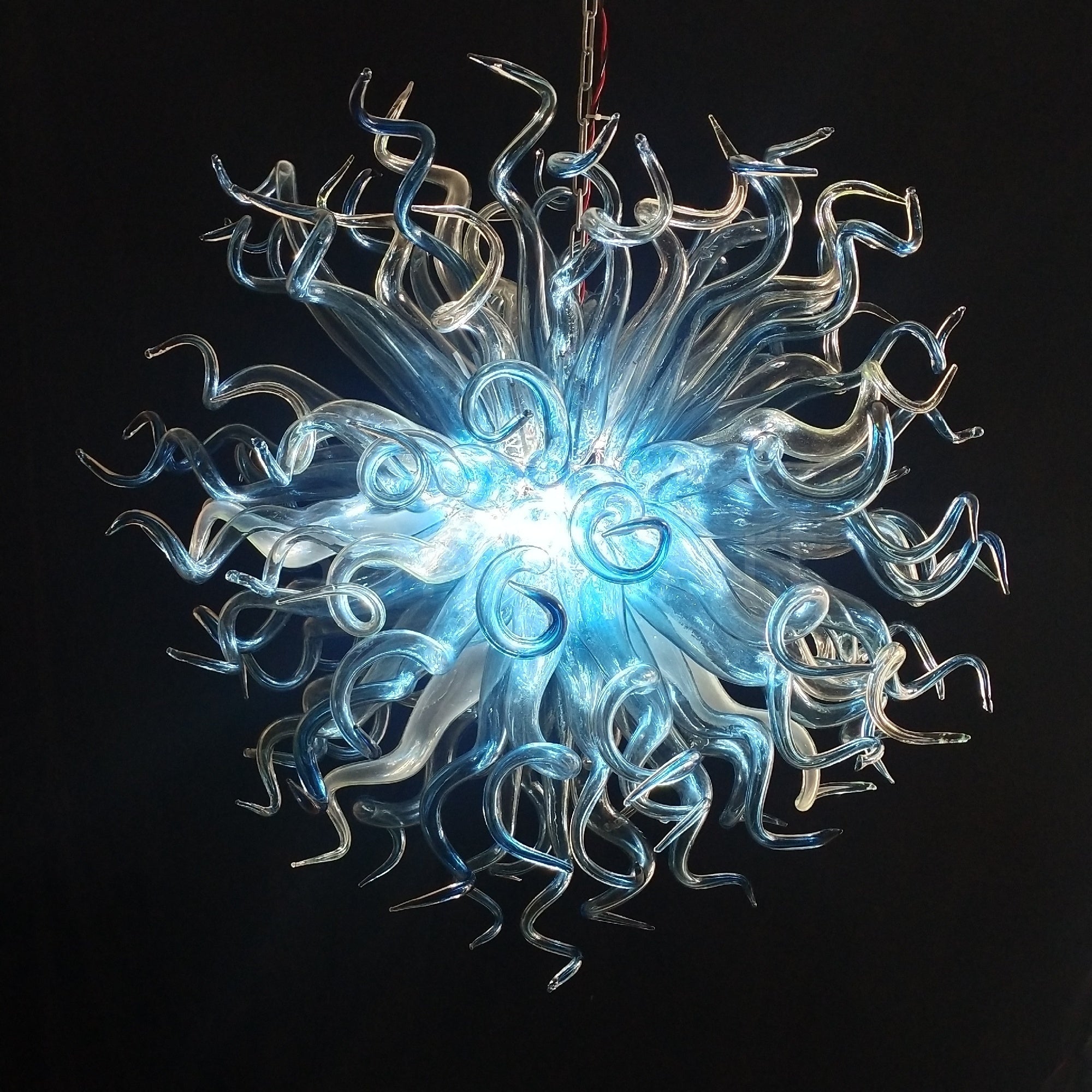 Blue gradient transparent handmade blown glass dining room light