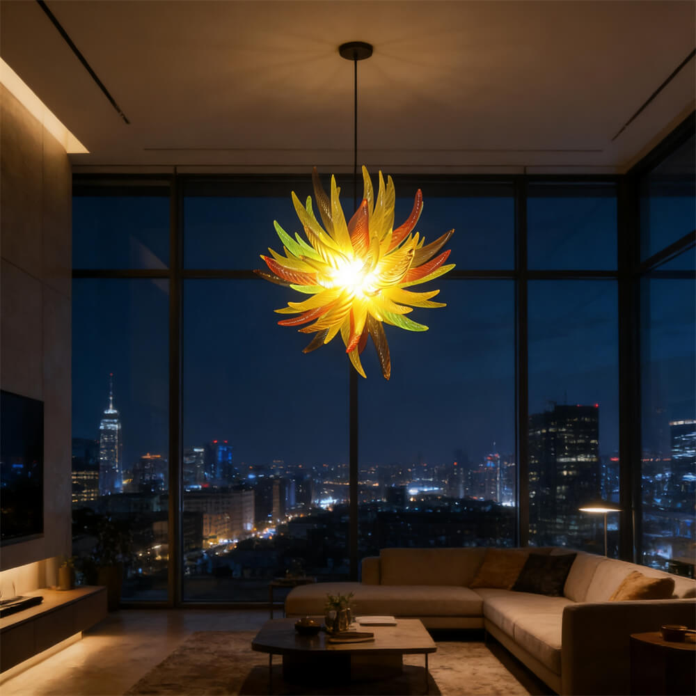 Flame shape and color hand blown glass chandeliers modern design