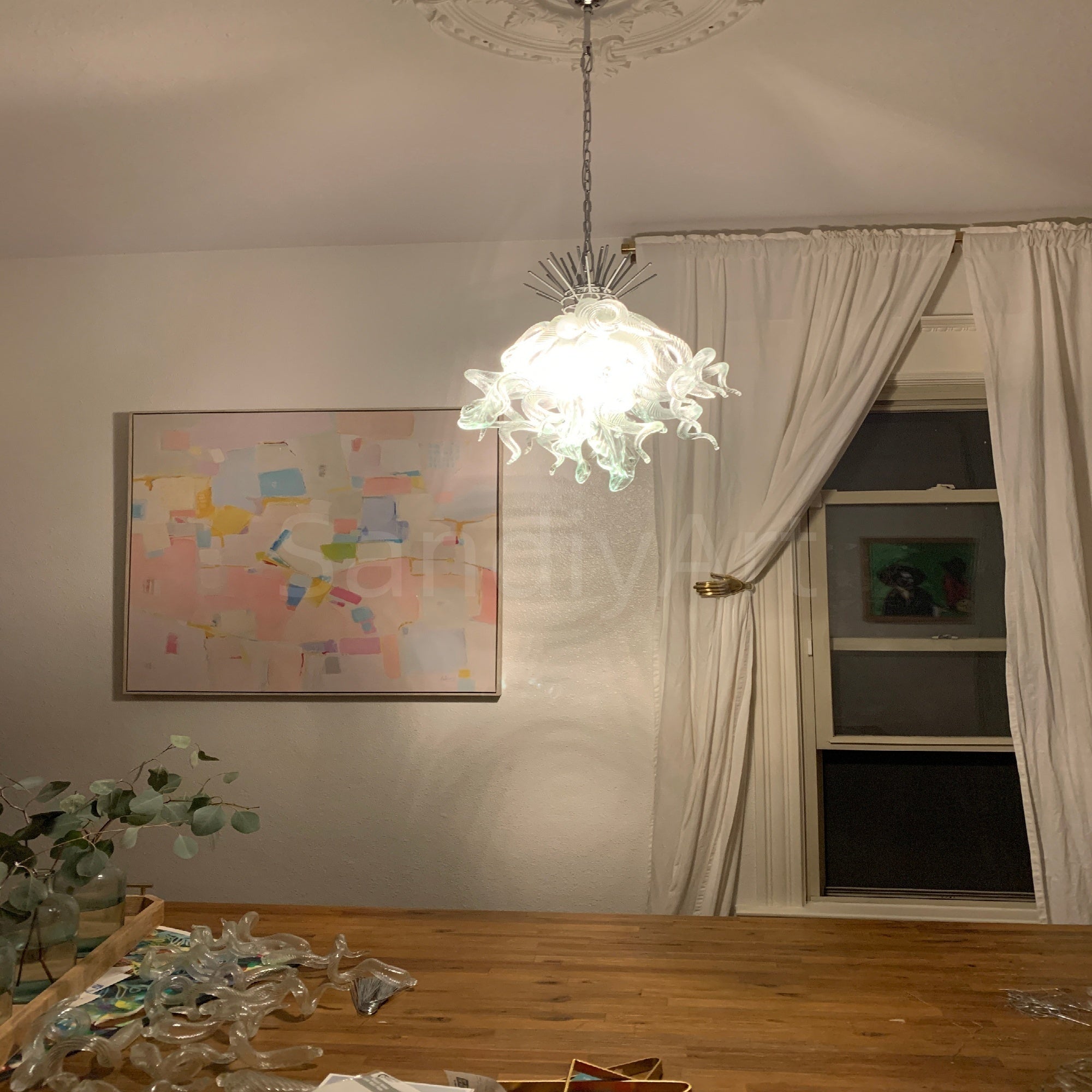 Clear art blown glass chandeliers from factory production