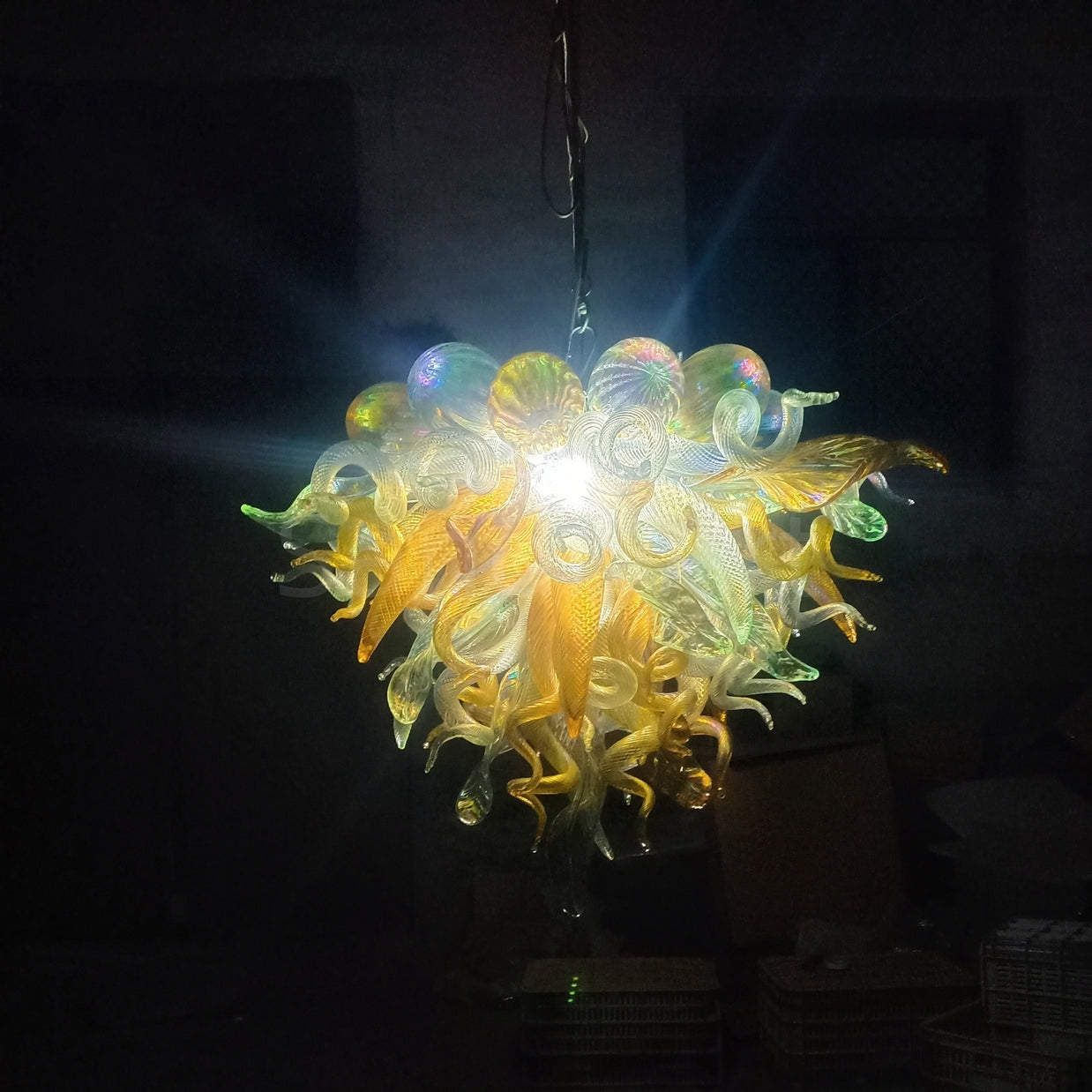 Gold color with globs custom blown glass chandeliers