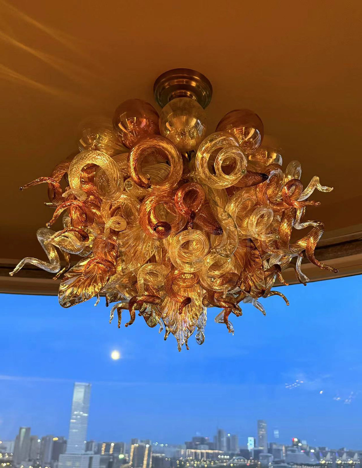 Gold color with globs custom blown glass chandeliers