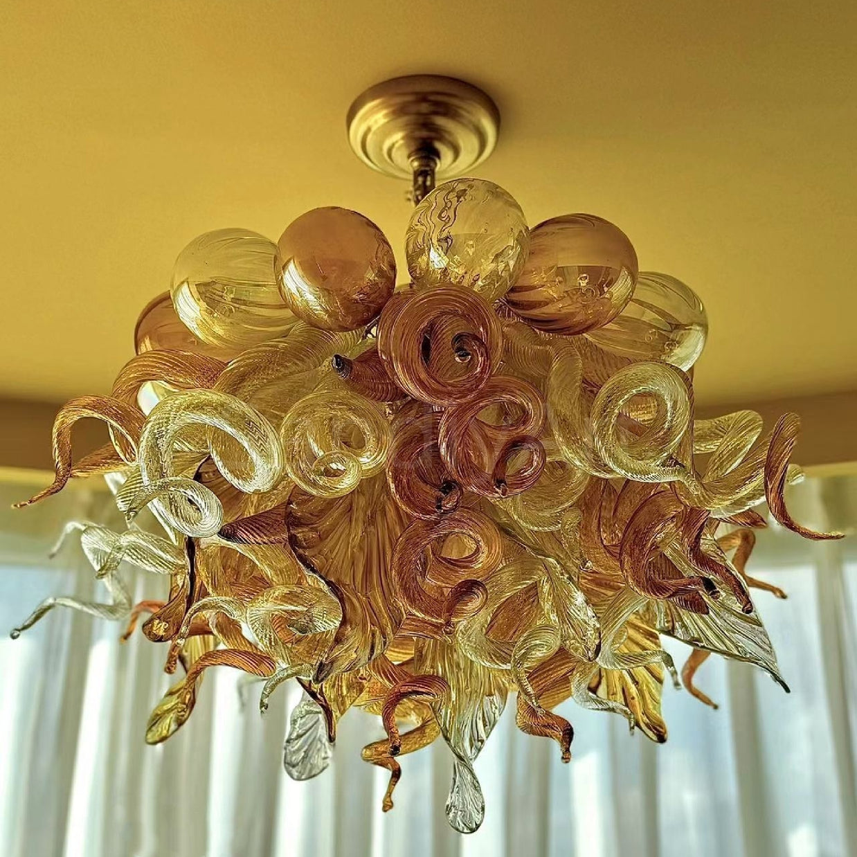Gold color with globs custom blown glass chandeliers