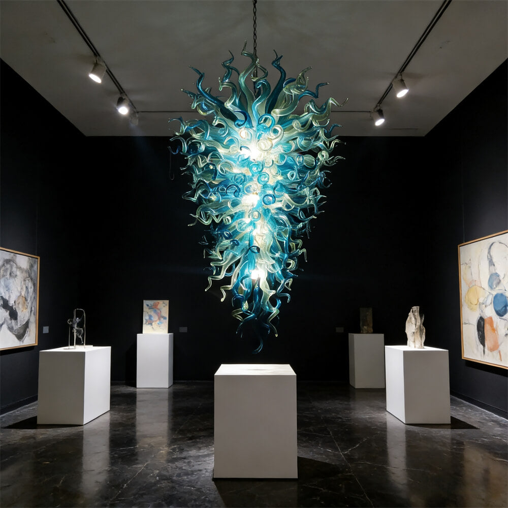 Big hotel decoration blown glass chandelier blue and clear color