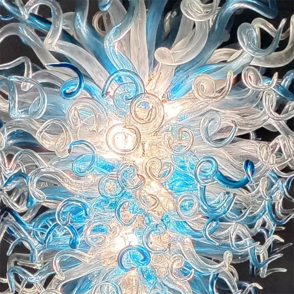 Big hotel decoration blown glass chandelier blue and clear color