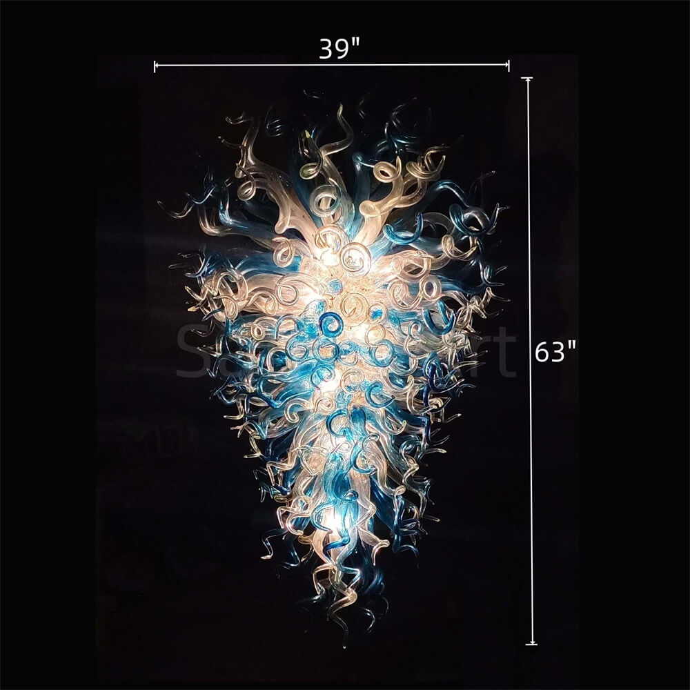 Big hotel decoration blown glass chandelier blue and clear color