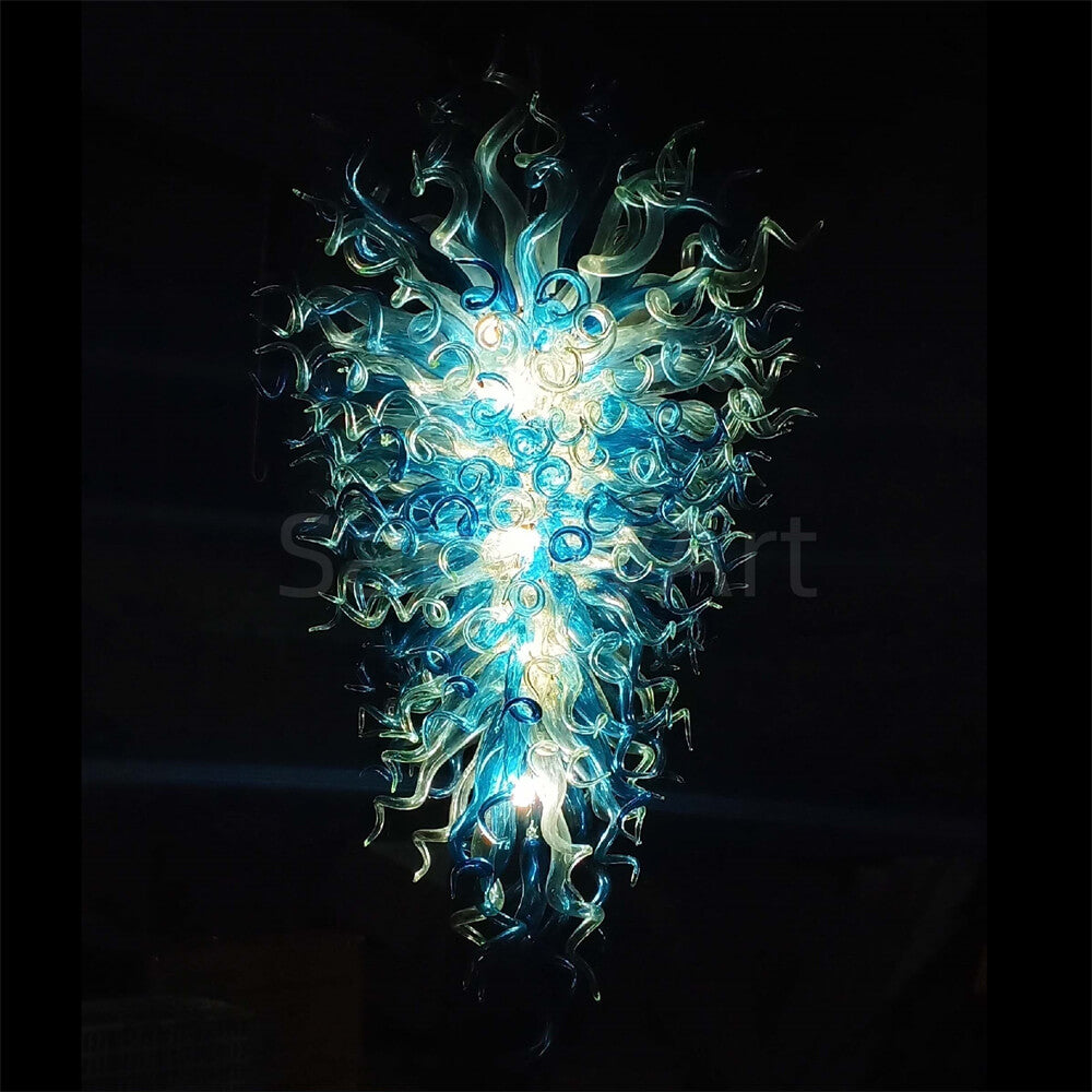Big hotel decoration blown glass chandelier blue and clear color