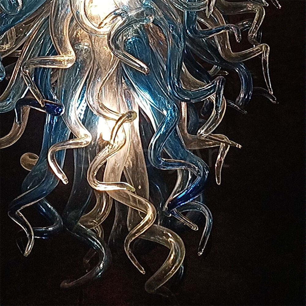 Big hotel decoration blown glass chandelier blue and clear color