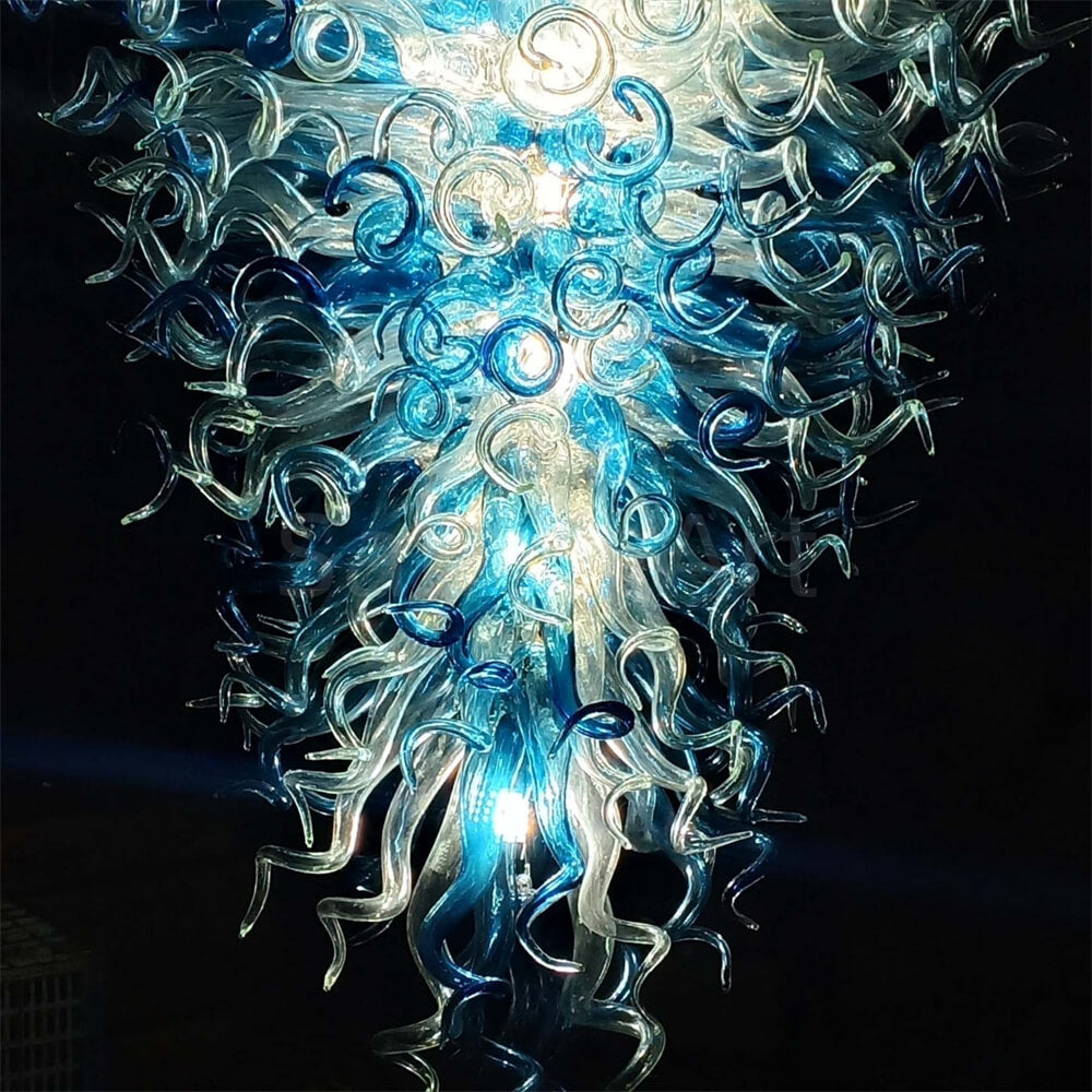 Big hotel decoration blown glass chandelier blue and clear color