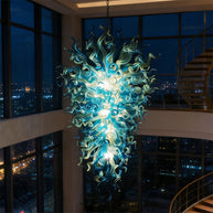 Big hotel decoration blown glass chandelier blue and clear color