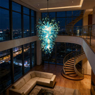Big hotel decoration blown glass chandelier blue and clear color