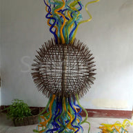 200cm big round multicolor chihuly style glass garden sculpture hand made design