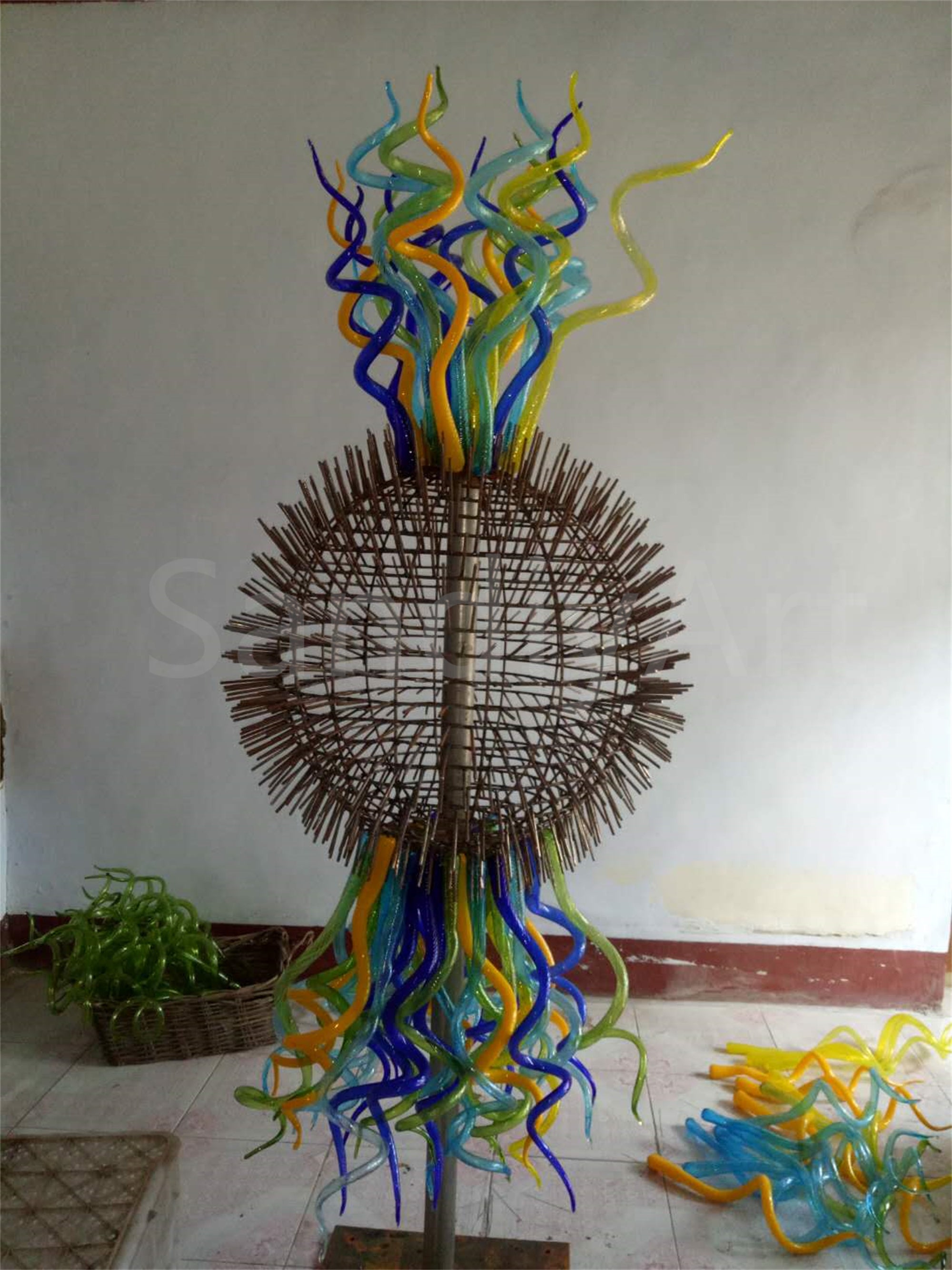 200cm big round multicolor chihuly style glass garden sculpture hand made design