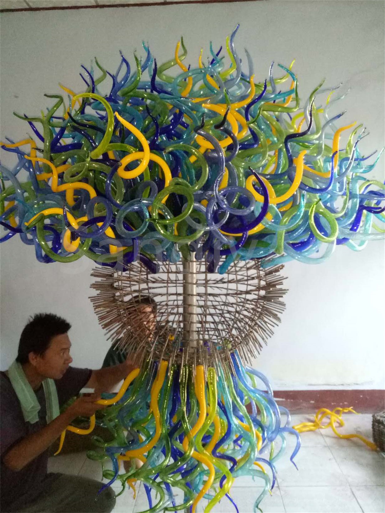 200cm big round multicolor chihuly style glass garden sculpture hand made design
