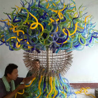 200cm big round multicolor chihuly style glass garden sculpture hand made design