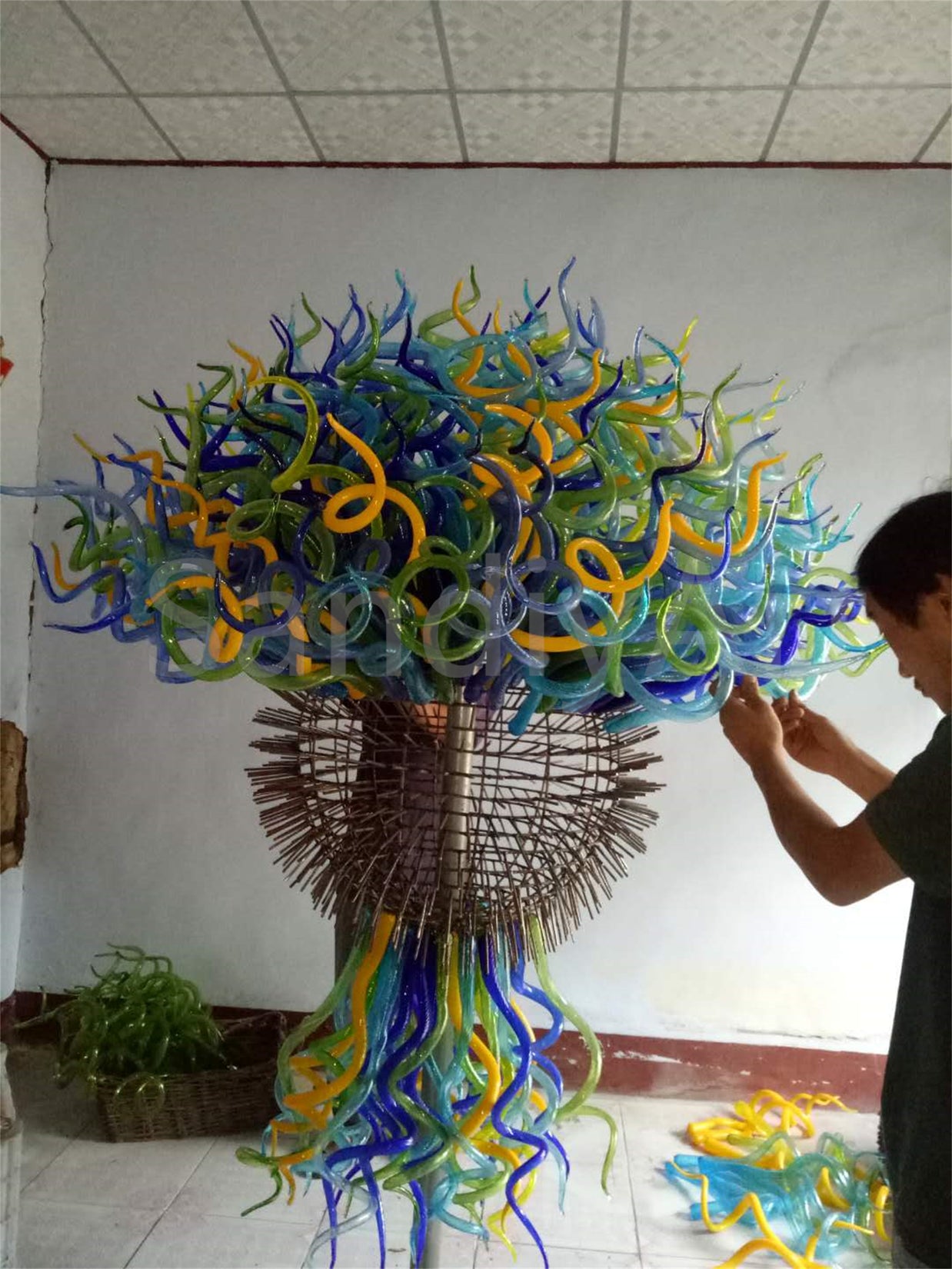 200cm big round multicolor chihuly style glass garden sculpture hand made design