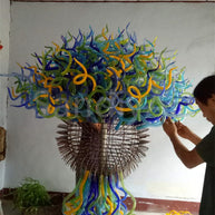 200cm big round multicolor chihuly style glass garden sculpture hand made design